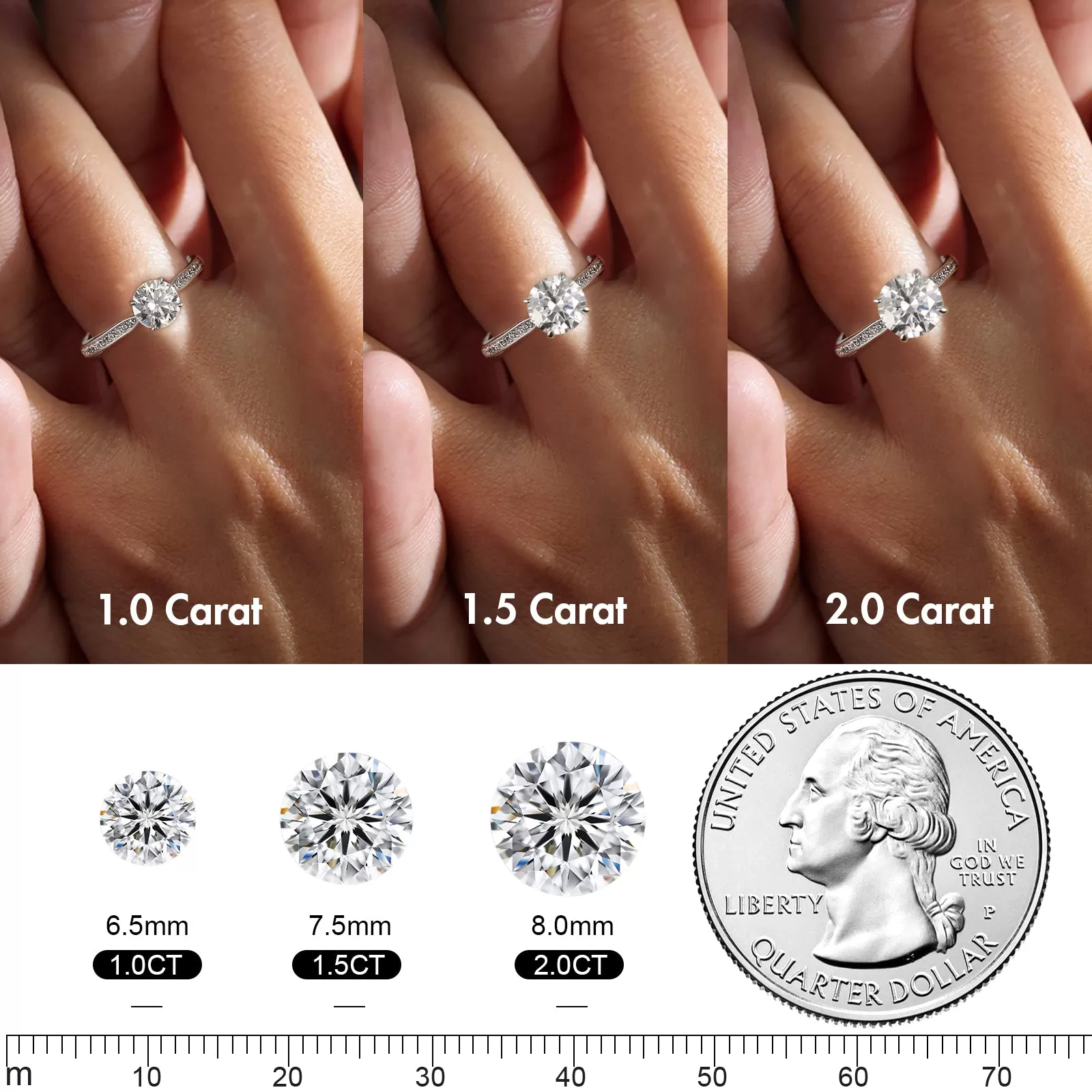 1.0/1.5/2.0ct Carats VVS1 Moissanite Rings for Women 0182 KRKC