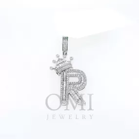 10K GOLD BAGUETTE DIAMOND INITIAL R WITH CROWN PENDANT 0.69 CT