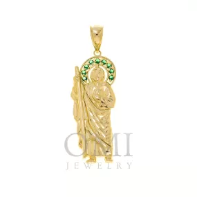 10K GOLD GREEN GEMSTONE ST. JUDE PENDANT 9.0G