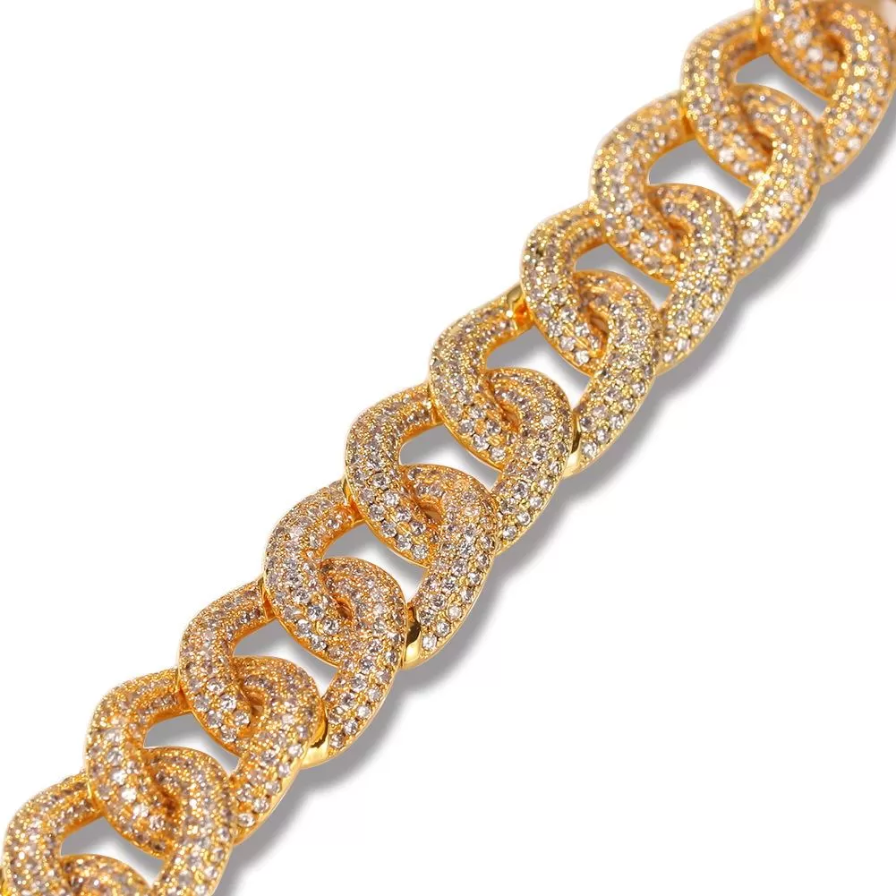 12mm Gold Zirconia Cuban Link Bracelet