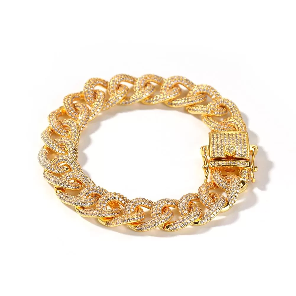 12mm Gold Zirconia Cuban Link Bracelet