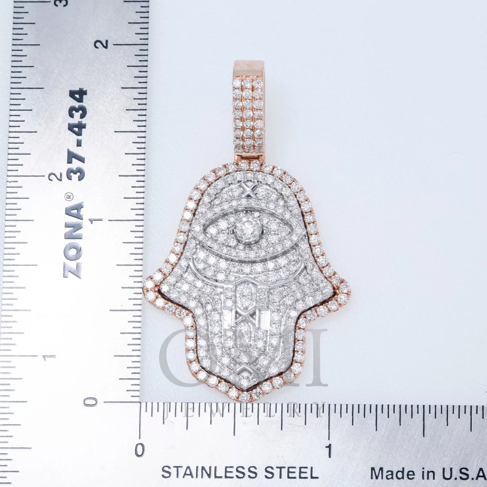 14K GOLD DIAMOND TWO TONE HAMSA PENDANT 2.85 CT