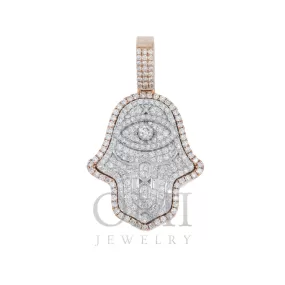 14K GOLD DIAMOND TWO TONE HAMSA PENDANT 2.85 CT