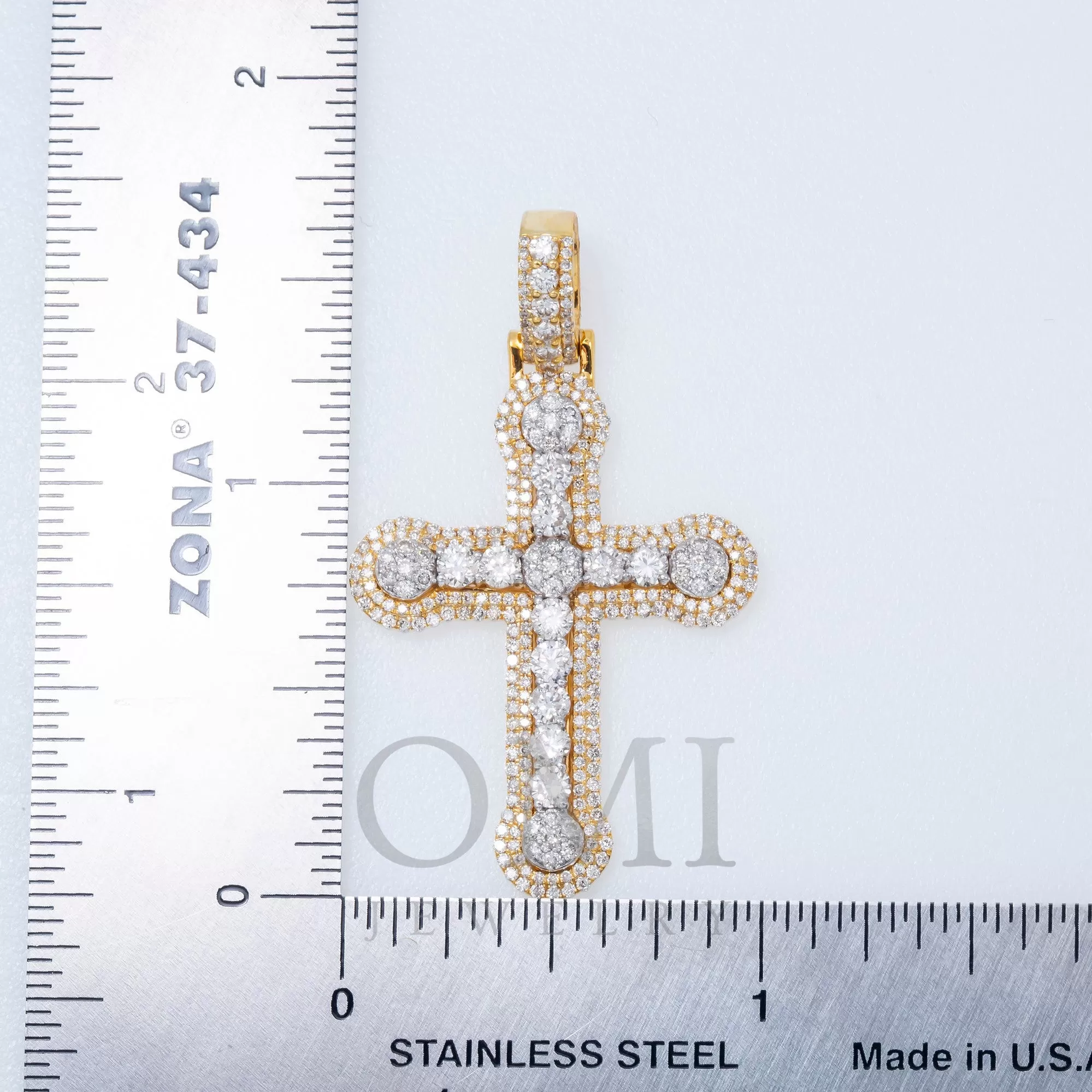 14K GOLD ROUND DIAMOND CLUSTER CROSS PENDANT 1.85 CT