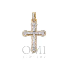 14K GOLD ROUND DIAMOND CLUSTER CROSS PENDANT 1.85 CT