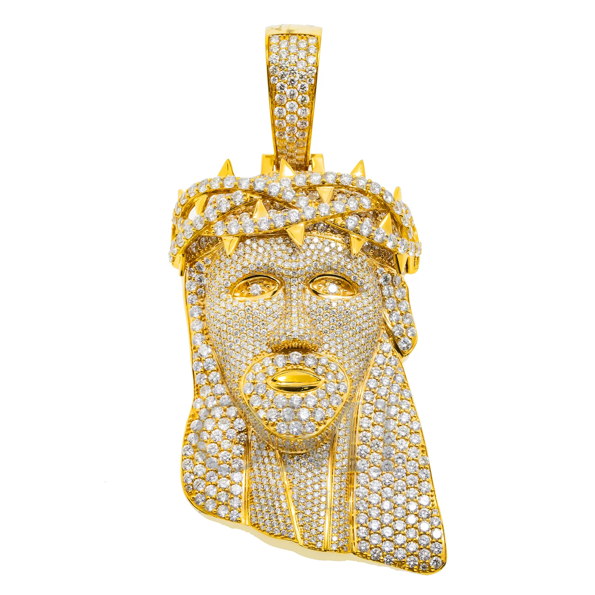 14K GOLD ROUND DIAMOND JESUS HEAD PENDANT 31.00 CT