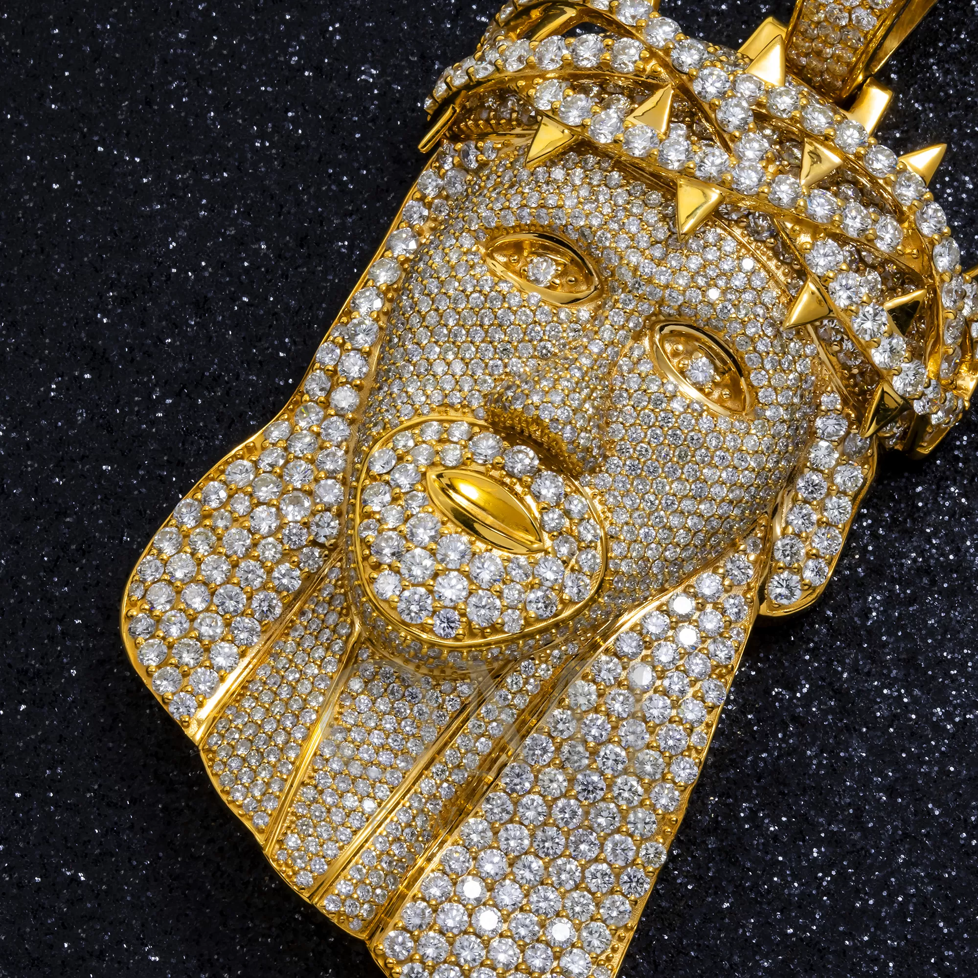 14K GOLD ROUND DIAMOND JESUS HEAD PENDANT 31.00 CT