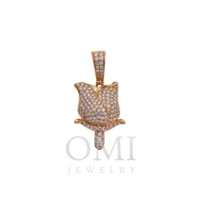 14K GOLD ROUND DIAMOND ROSE PENDANT 1.50 CT