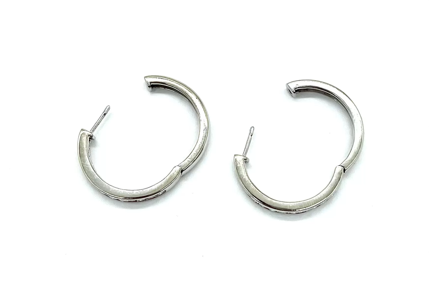 14k White Gold Diamond Hoops