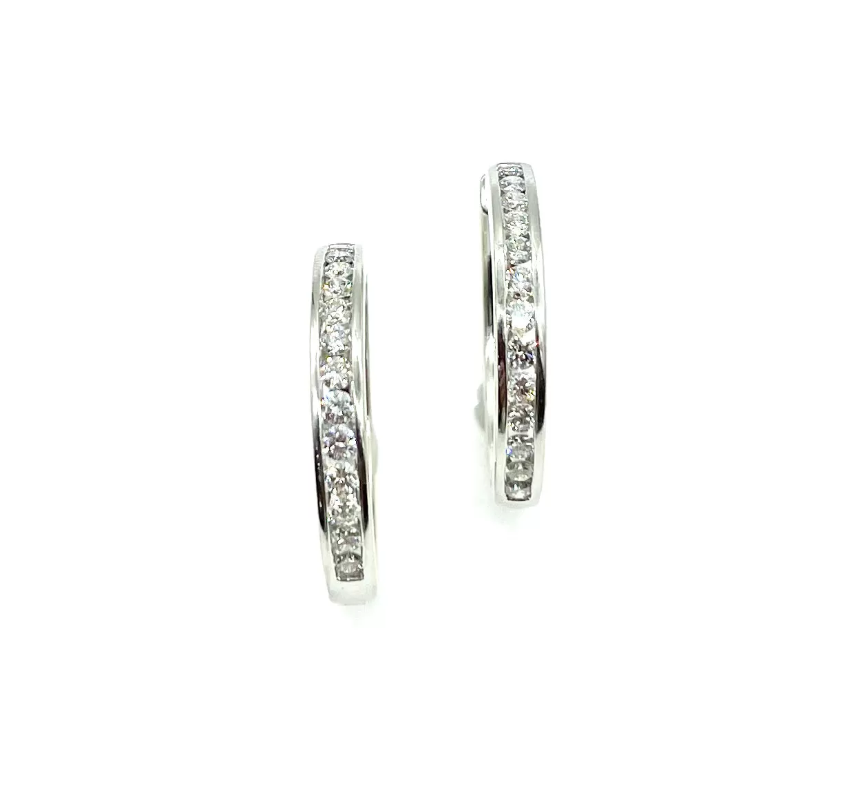 14k White Gold Diamond Hoops