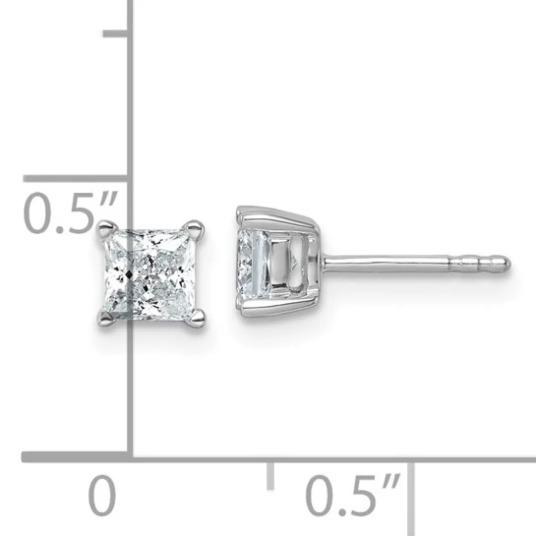 14k White Gold Lab Grown Diamond Square Solitaire Studs Earrings