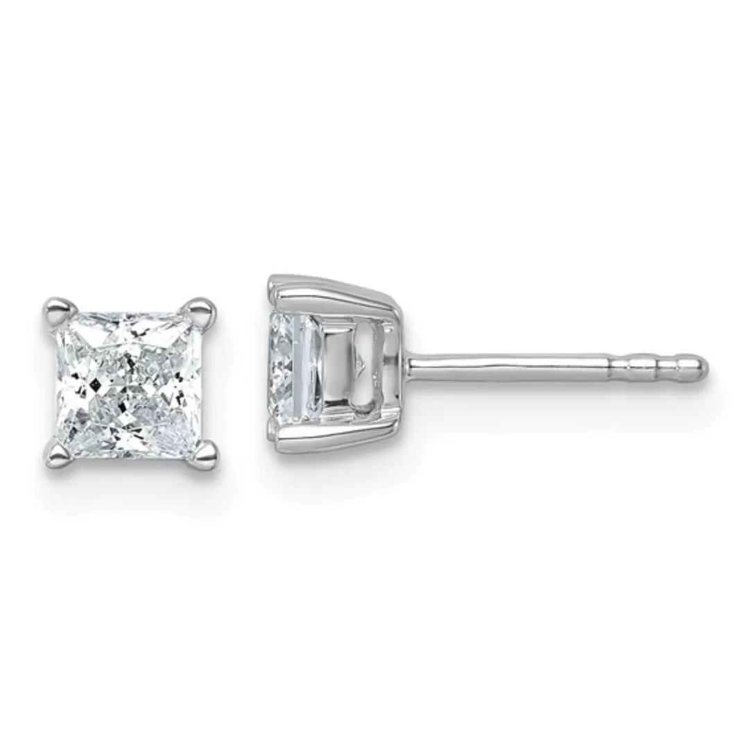 14k White Gold Lab Grown Diamond Square Solitaire Studs Earrings