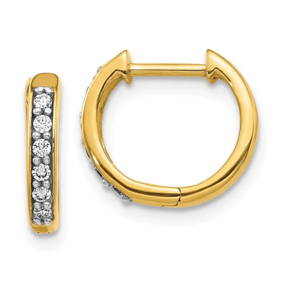 14k Yellow Gold Diamond Hinged Hoop Earrings