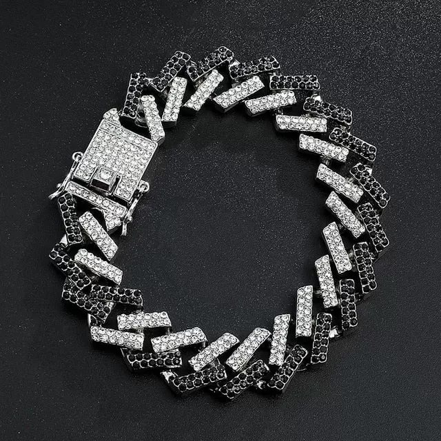 15MM Bling Iced Out Full Rhinestone Bracelet Geometric AAA CZ Stone for Men