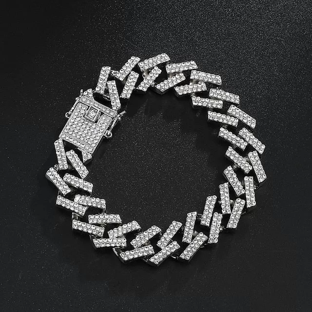 15MM Bling Iced Out Full Rhinestone Bracelet Geometric AAA CZ Stone for Men