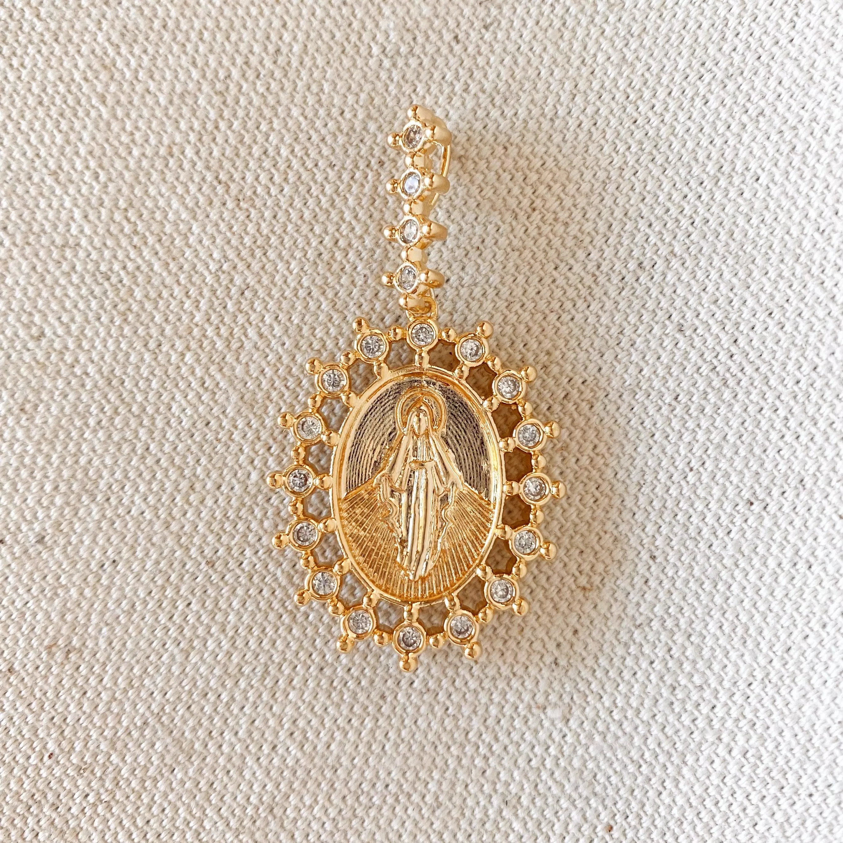 18k Gold Filled Double Sided Lady Mother of Grace Pendant