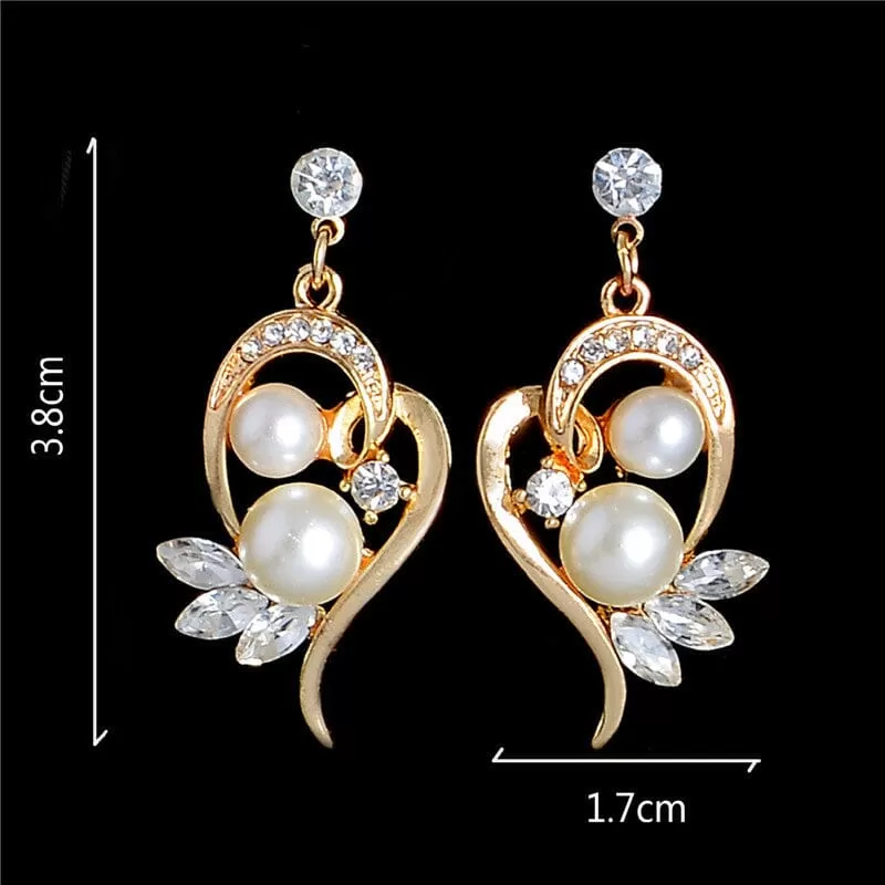 18K Gold Plated Full Crystal Pearl Jewelry Set