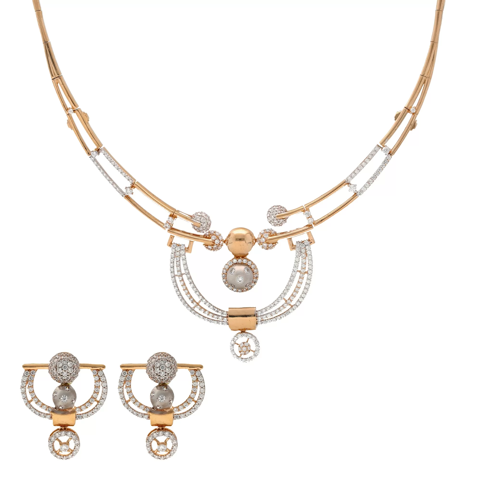 18K Rose Gold & CZ Necklace Set (27.1gm)