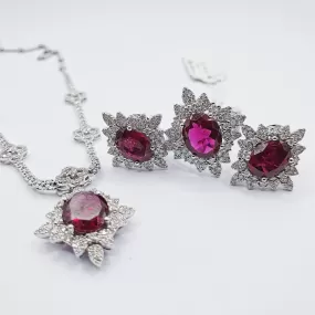 1.9ctw Red Princess Style Diamond Jewelry Set 14K Gold