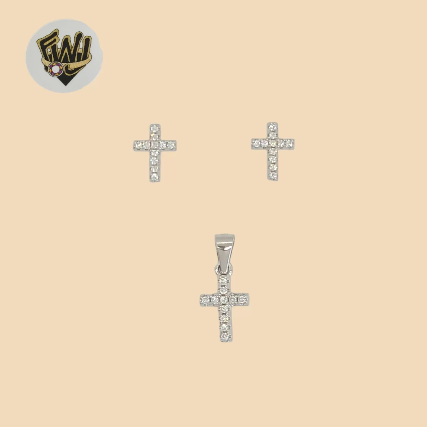 (2-6348) 925 Sterling Silver - Zircon Cross Set.