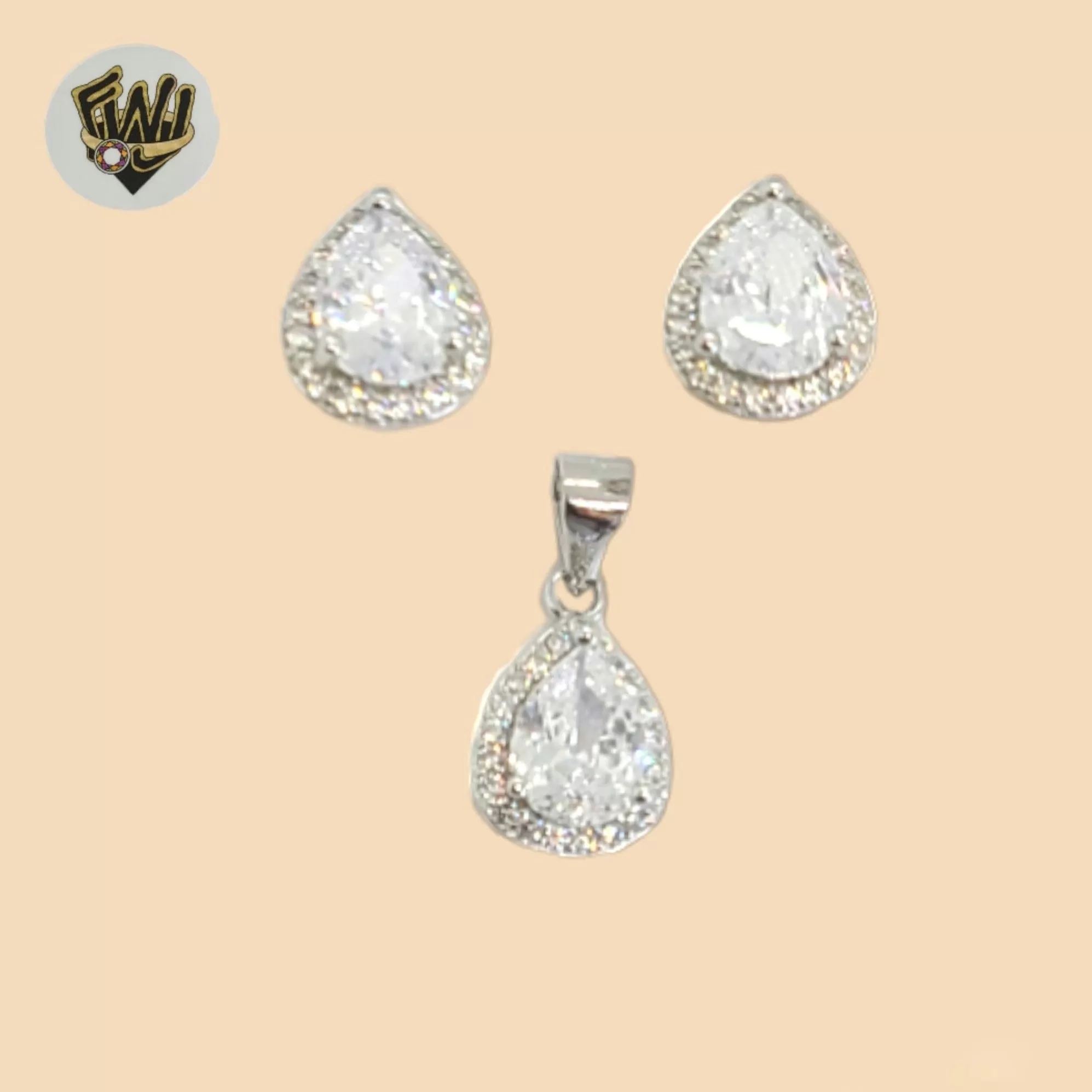 (2-6410) 925 Sterling Silver - Teardrop Zircon Set.