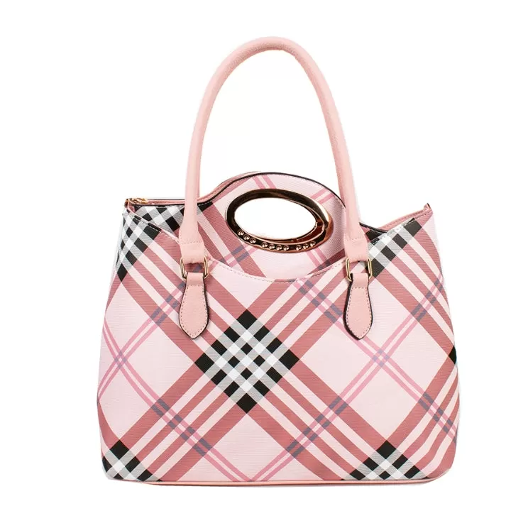 2-in-1 check pattern tote - pink