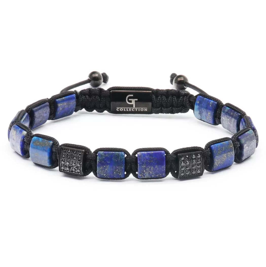 2 PIECE SET - LAPIS LAZULI Single Bead & Flatbead Bracelet