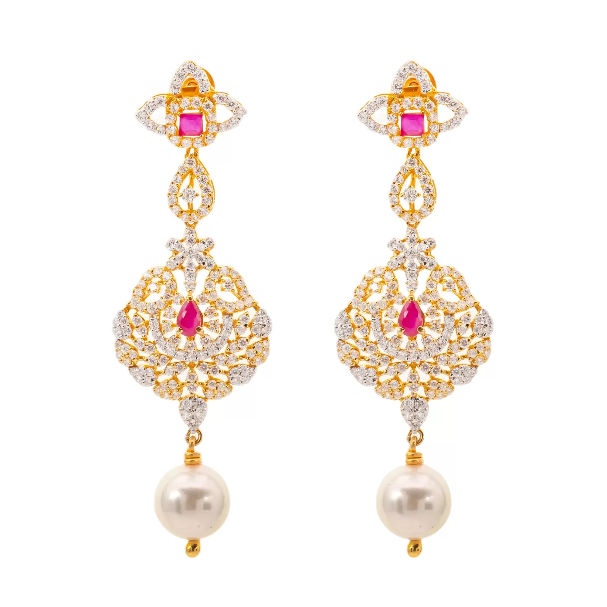 22K Gold, Ruby, & Pearls Veena Jewelry Set (101.8gm)