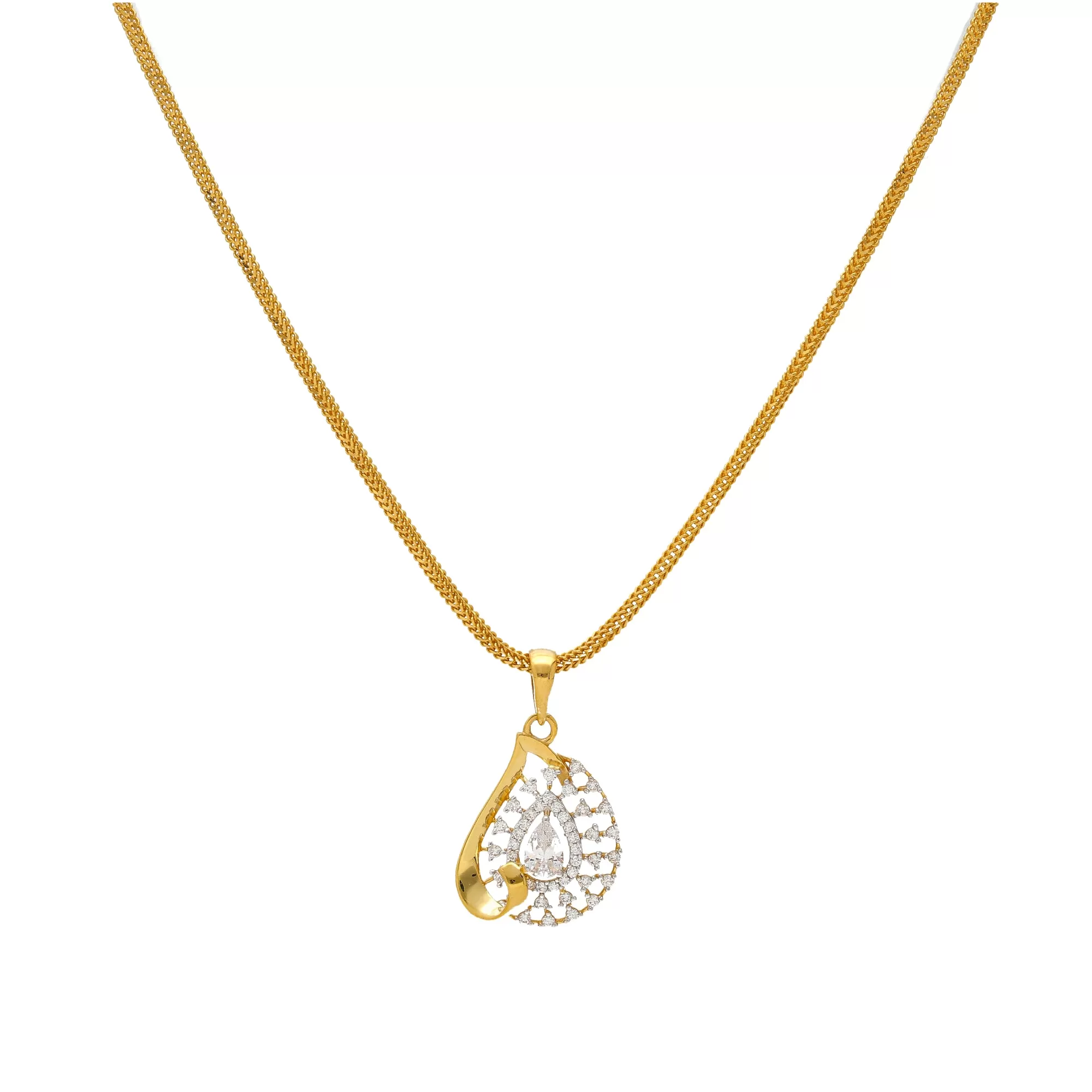 22K Yellow Gold & CZ Pendant Necklace Set (11gm)