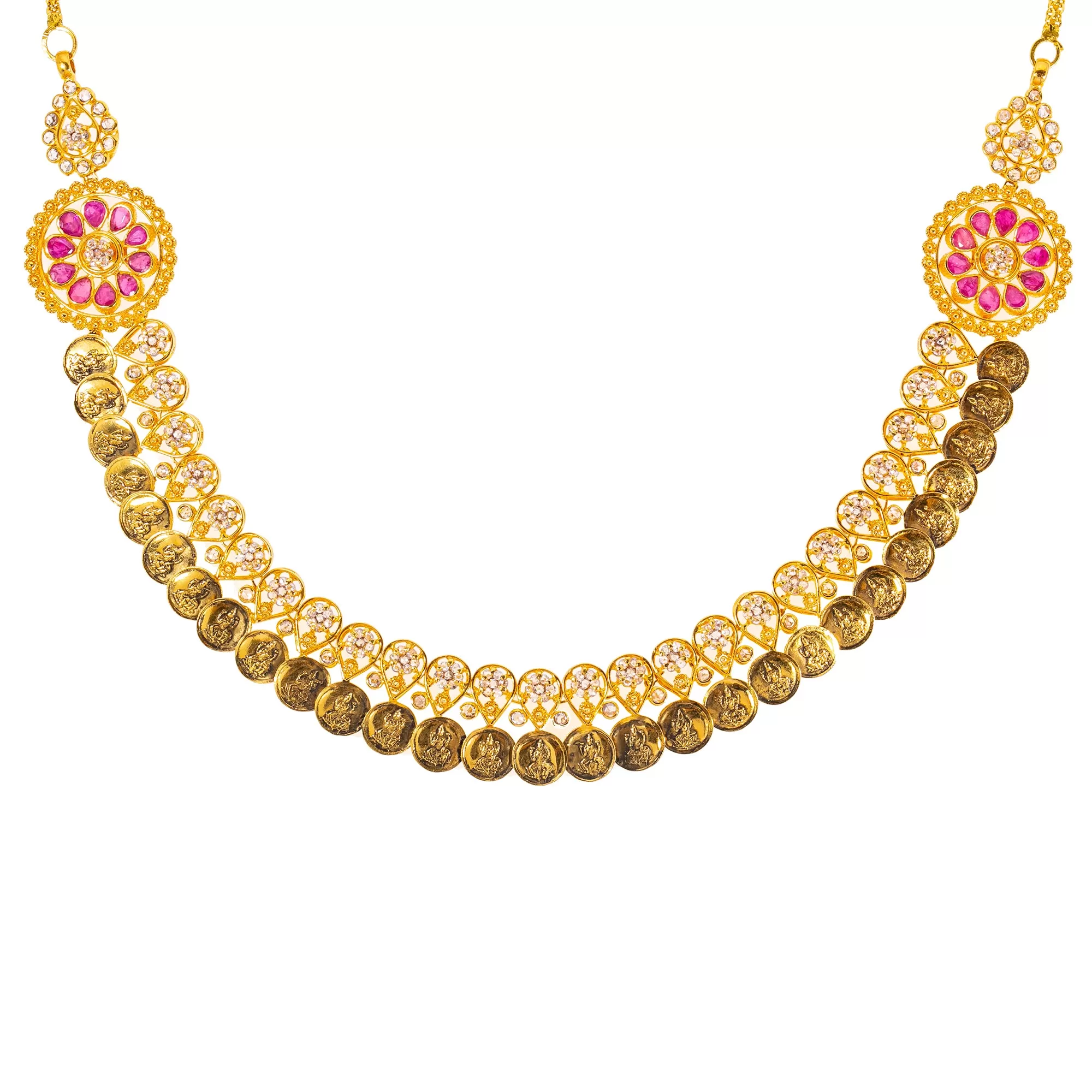 22K Yellow Gold & Uncut Diamond Kasu Jewelry Set (56.2gm)