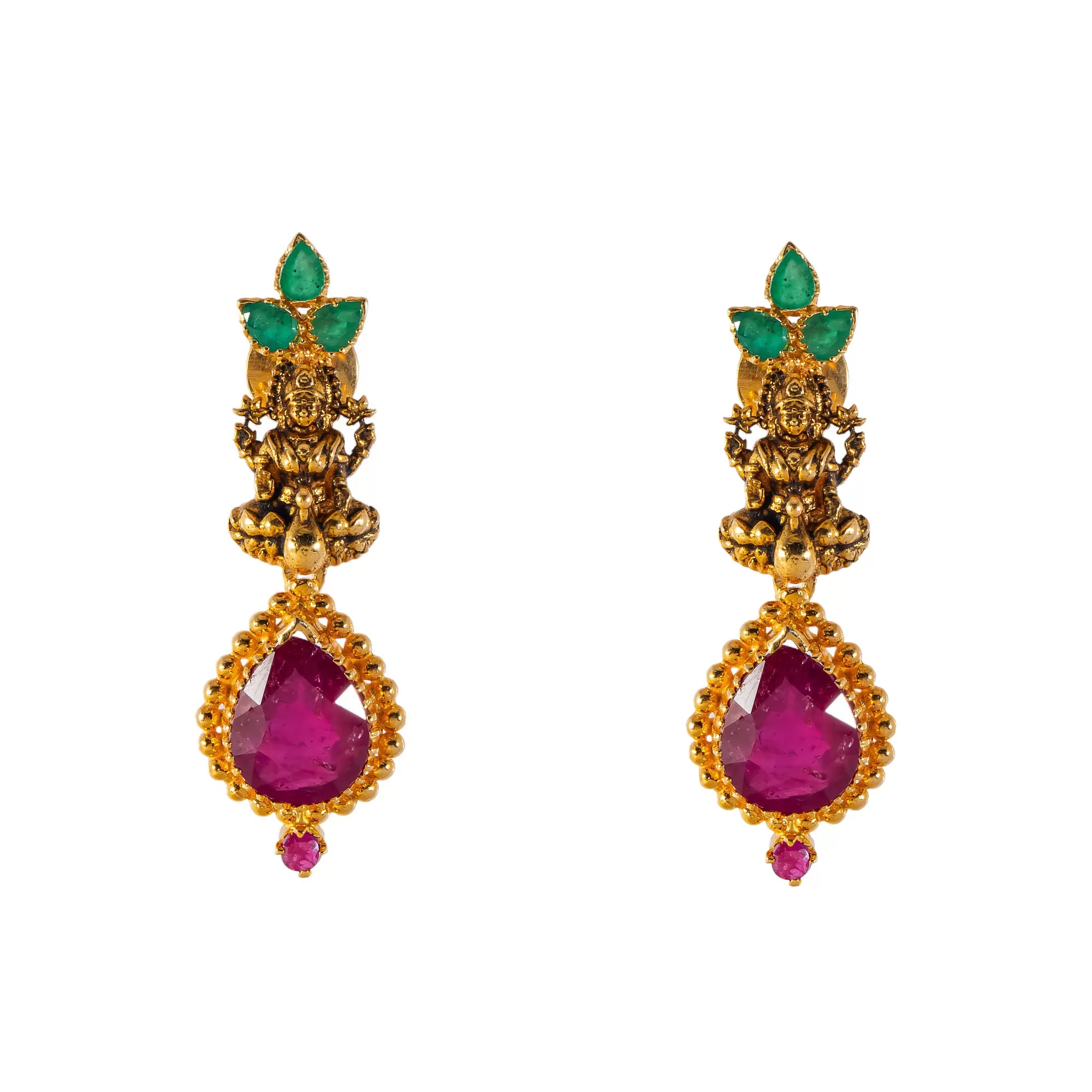 22k Yellow Gold, Emerald & Ruby Necklace Set (76.4gm)