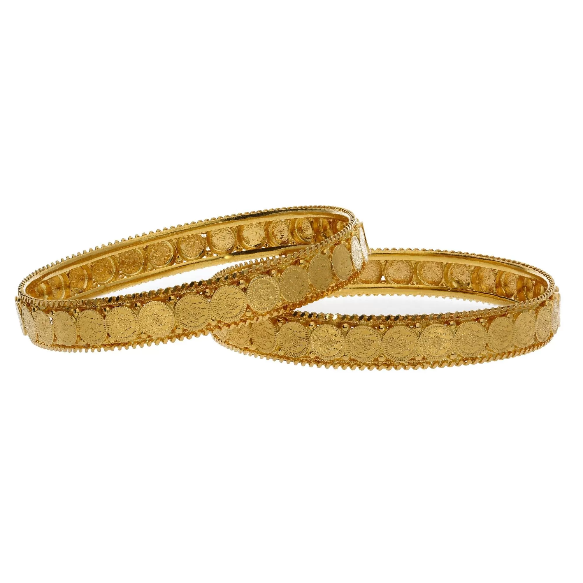 22K Yellow Gold Laxmi Kasu Bangles Set of 2