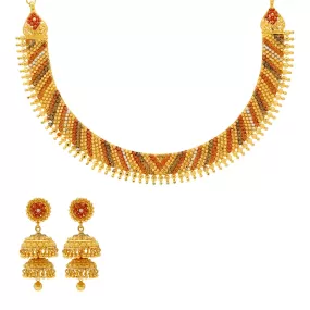 22K Yellow Gold Meenakari Jewelry Set (62.3gm)