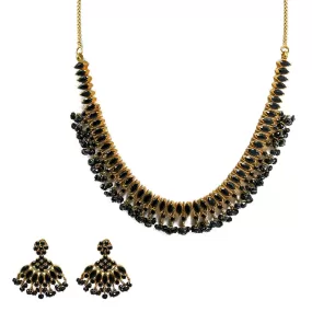 22K Yellow Gold Necklace & Earrings Set W/ Black Sapphires