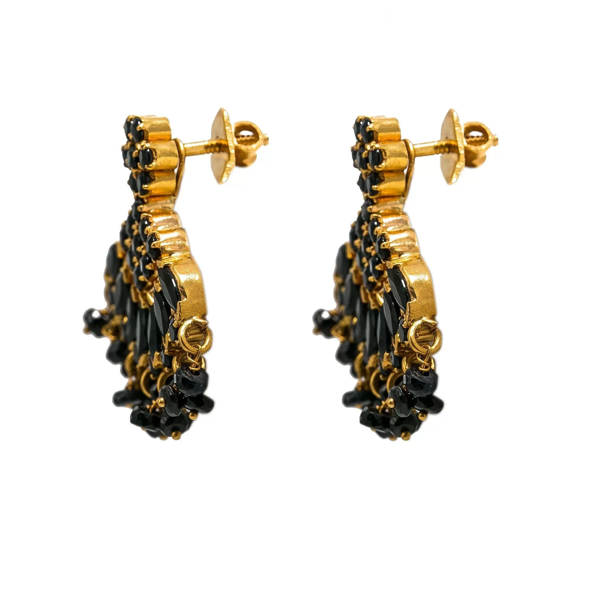 22K Yellow Gold Necklace & Earrings Set W/ Black Sapphires