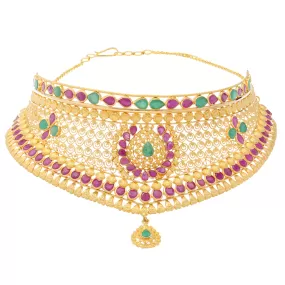 22K Yellow Gold, Ruby & Emerald Choker (45.5gm)