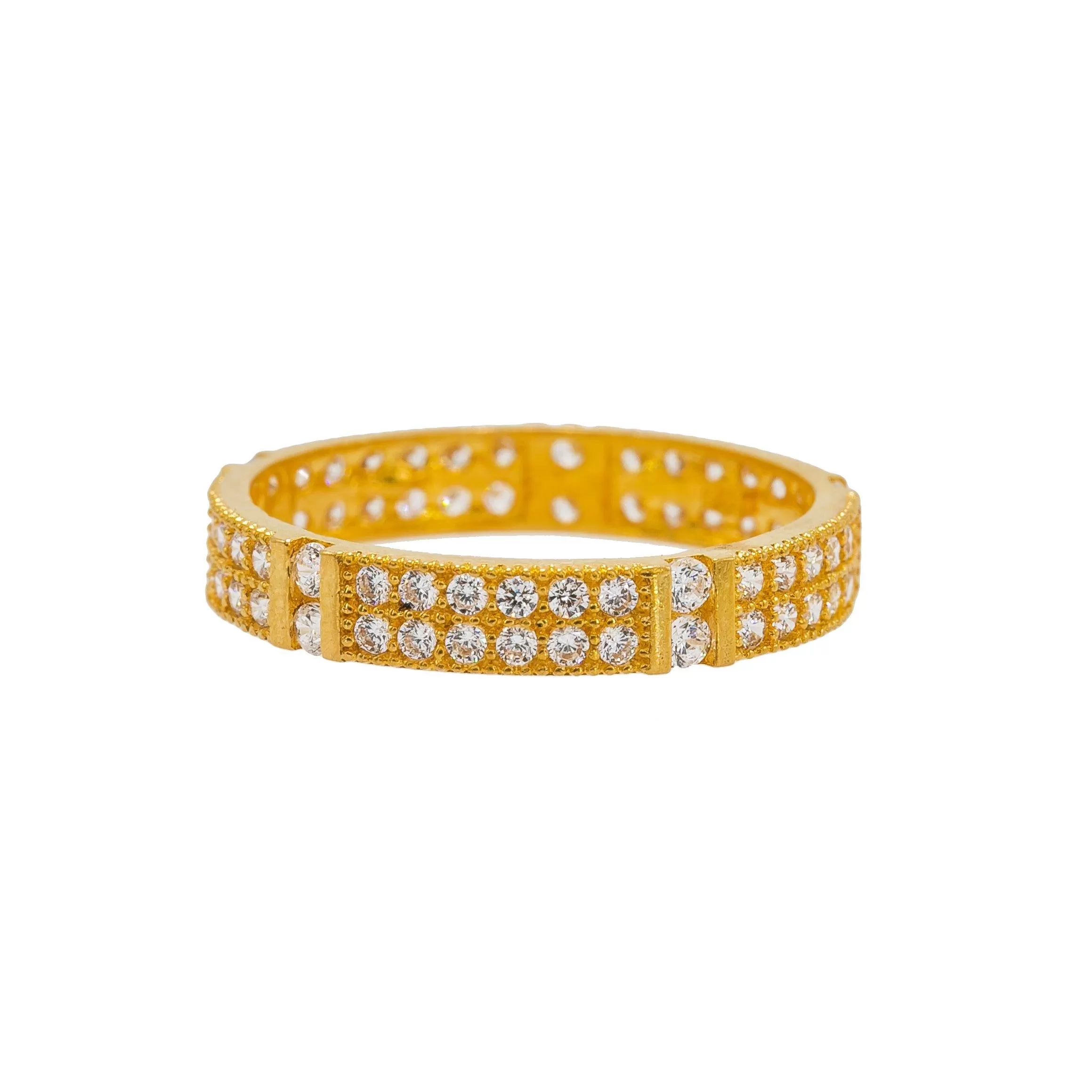 22K Yellow Gold Women's CZ Band Ring W/ Double Inlay Setting