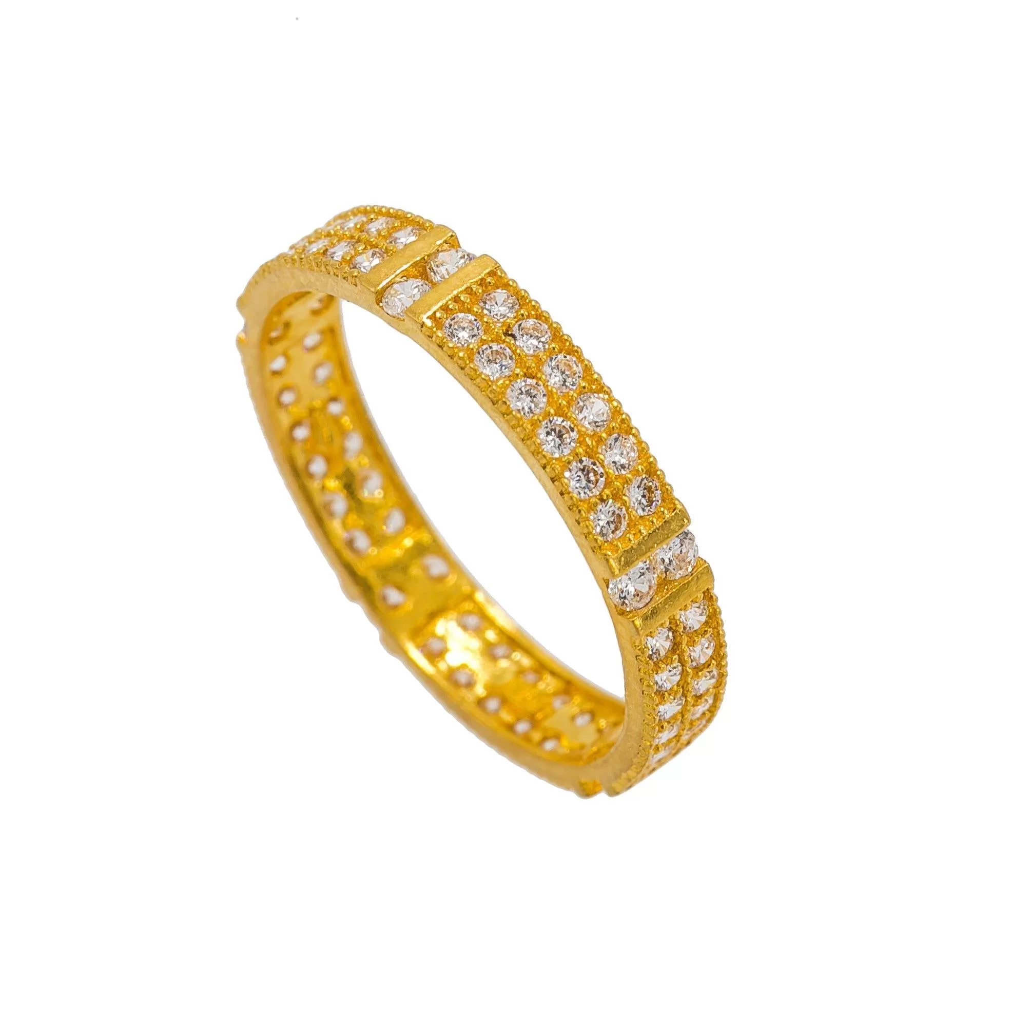 22K Yellow Gold Women's CZ Band Ring W/ Double Inlay Setting