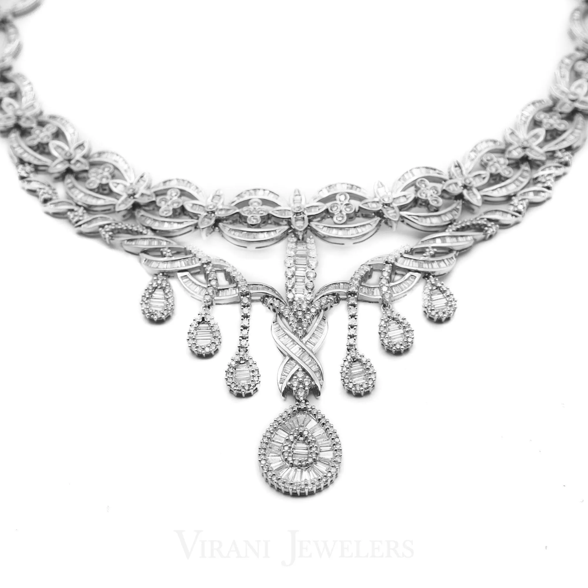 29.67CT Diamond Chandelier Necklace in 18K White Gold W/Infinity Design Accents