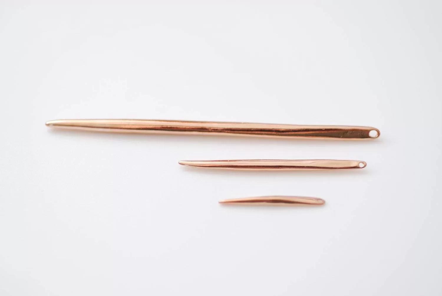 2pcs Vermeil Rose Gold Small Skinny Needle Spike Pendant - Vermeil pink gold plated over sterling silver, rose gold long skinny needle, 40