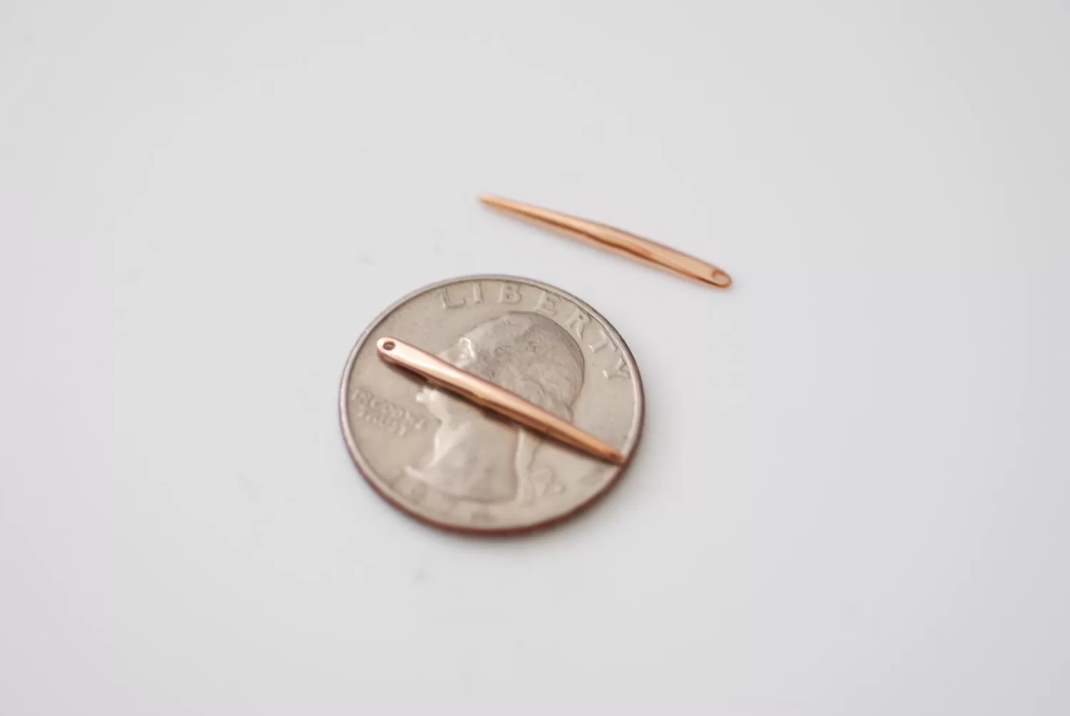 2pcs Vermeil Rose Gold Small Skinny Needle Spike Pendant - Vermeil pink gold plated over sterling silver, rose gold long skinny needle, 40