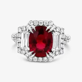 3.17ct Cushion Cut Ruby & Diamond Ring