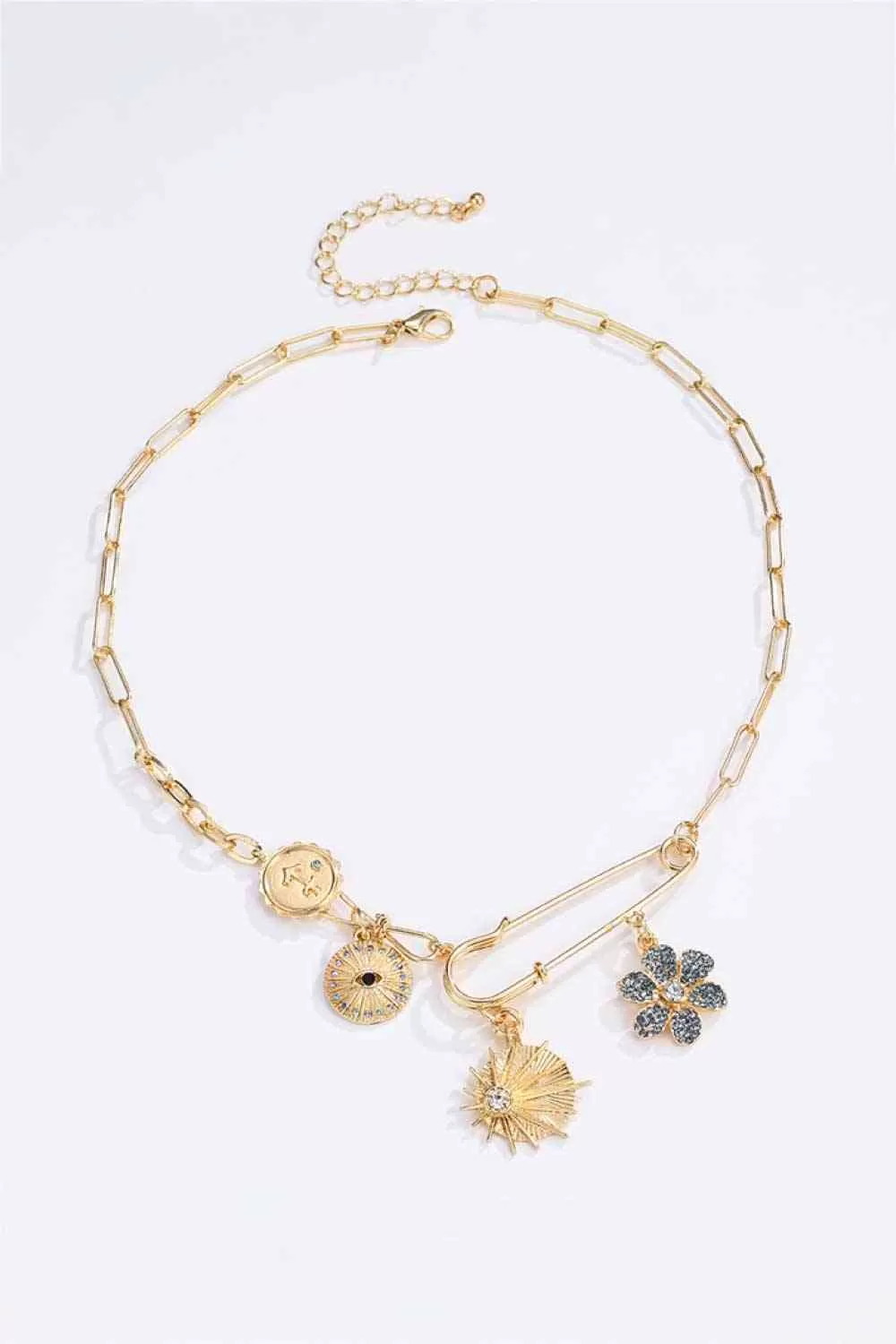 5-Piece Wholesale Rhinestone Flower Paperclip Chain Necklace