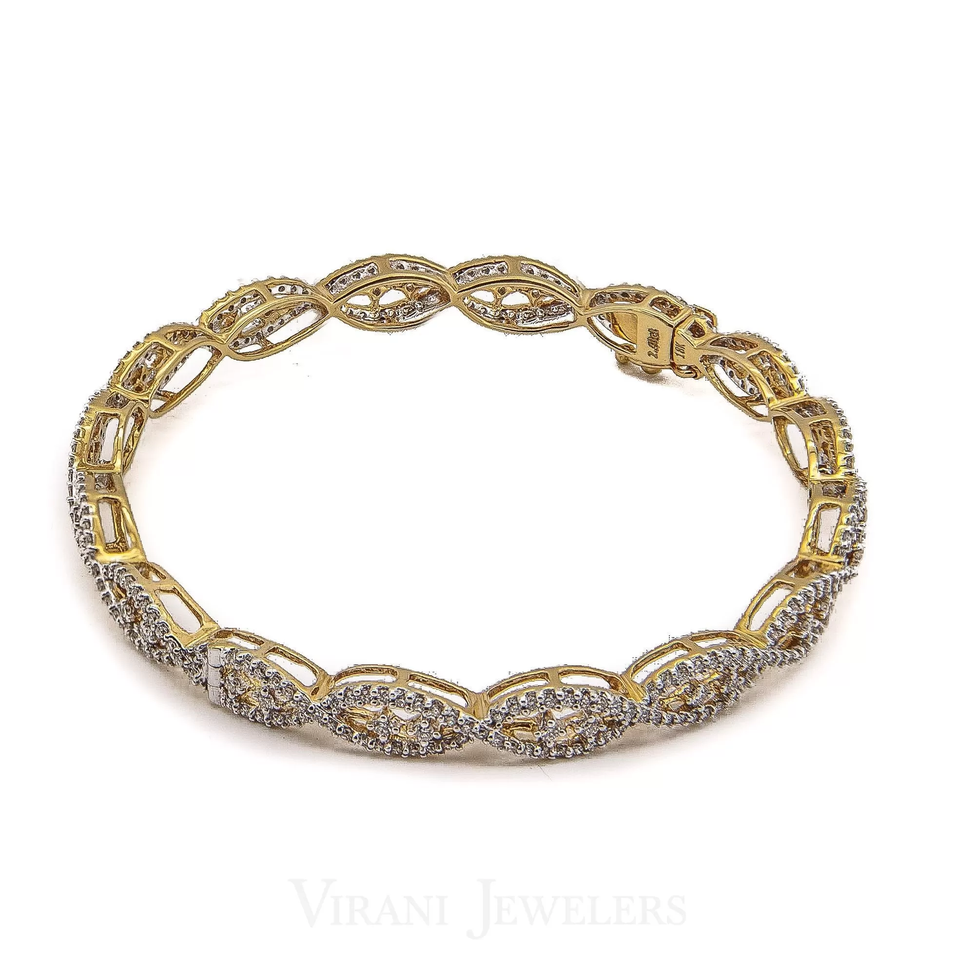 5.04CT Infinity Diamond Bangles Set in 18K Yellow Gold W/ Clasp Tongue Closure, Set of 2