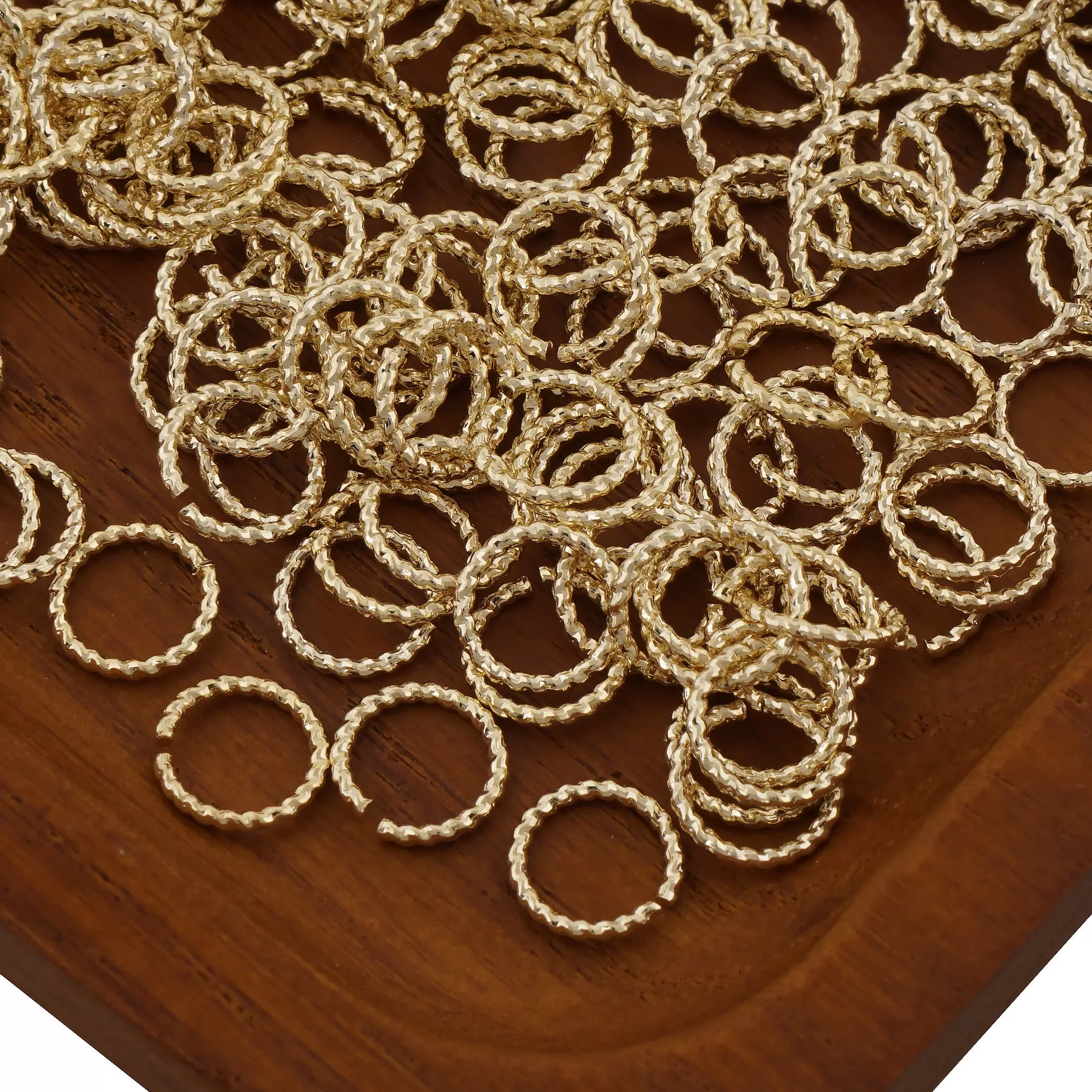 50PCS 14k Gold Filled Twisted Open Jump Rings for Jewelry Making and Connectors 104078