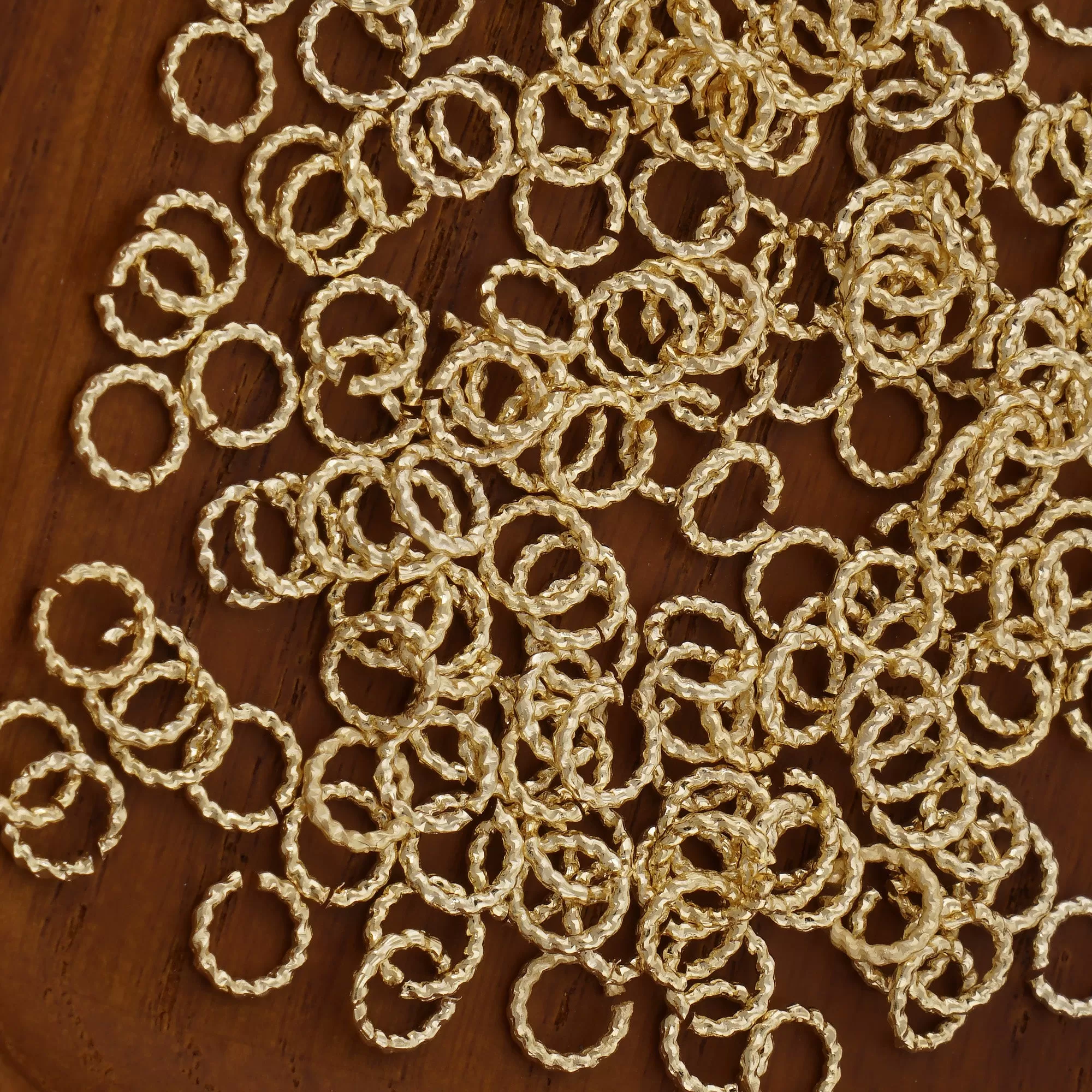 50PCS 14k Gold Filled Twisted Open Jump Rings for Jewelry Making and Connectors 104078