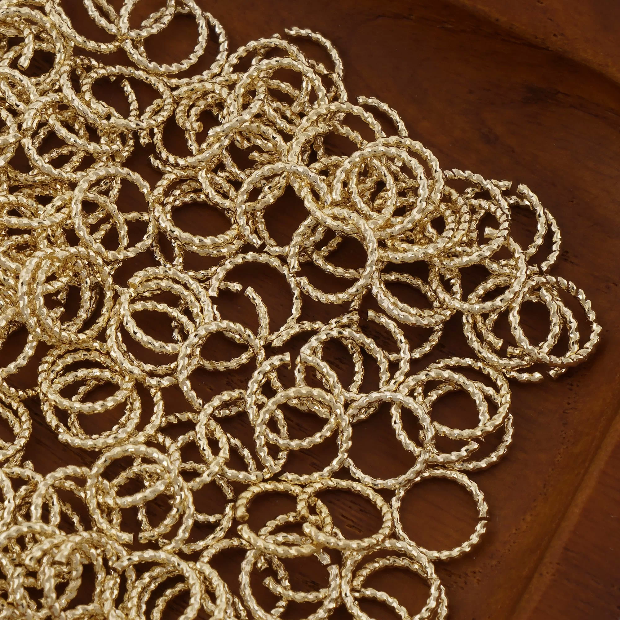 50PCS 14k Gold Filled Twisted Open Jump Rings for Jewelry Making and Connectors 104078