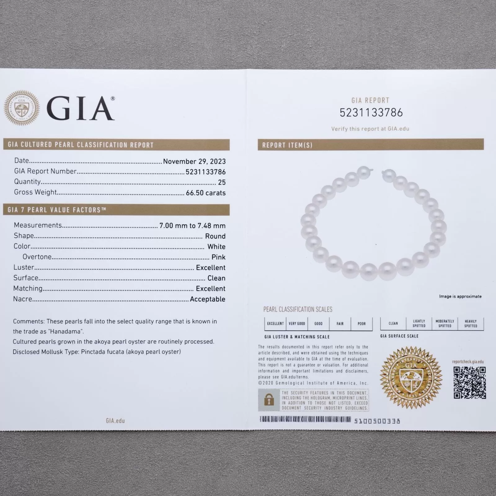 7.00-7.48 mm GIA Certified Hanadama Akoya Pearl Bracelet