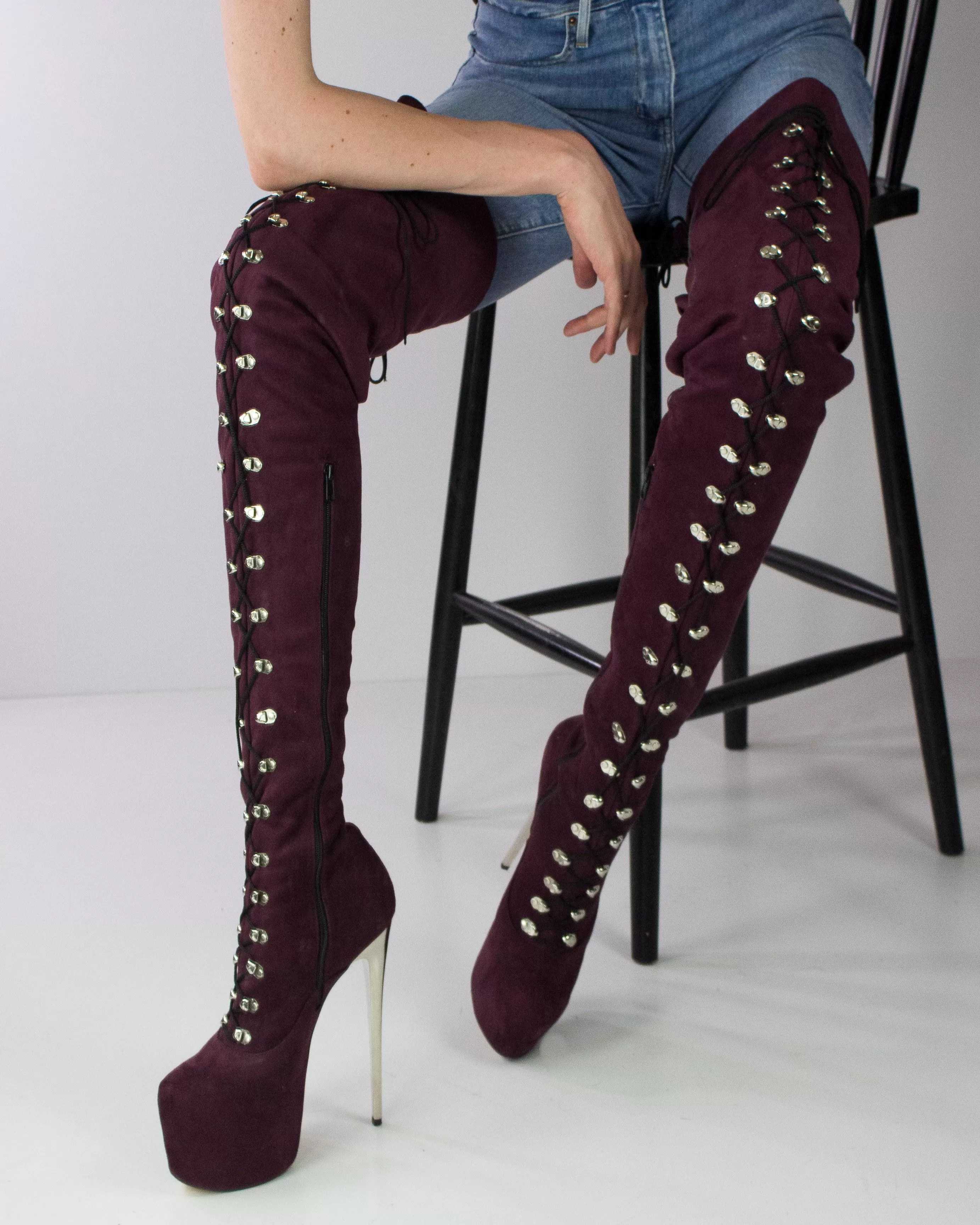 80 cms Burgundy  Extra Thigh High Military Boots