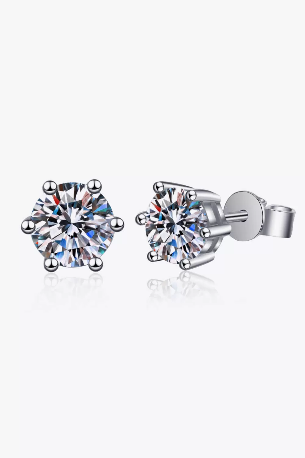 925 Sterling Silver 6-Prong 2 Ct Moissanite Stud Earrings